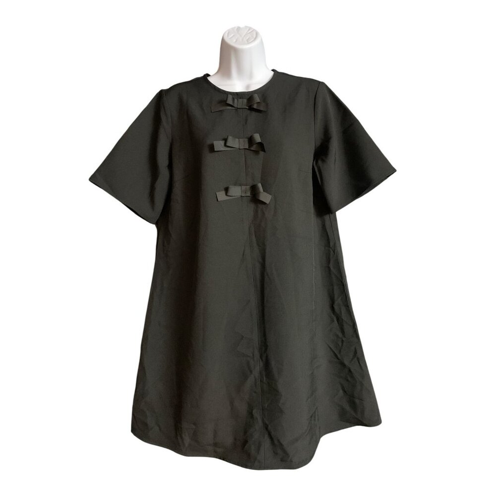 A New Day Womens Black Bow Accent Short Sleeve A-Line Dress Size Small - Picture 6 of 11